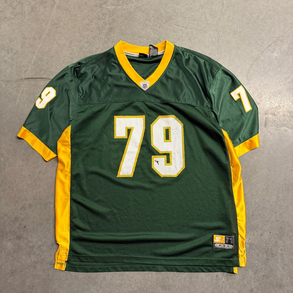 Vintage Starter Football Jersey Green Yellow Mesh Mens XL/XXL Number 79 2856